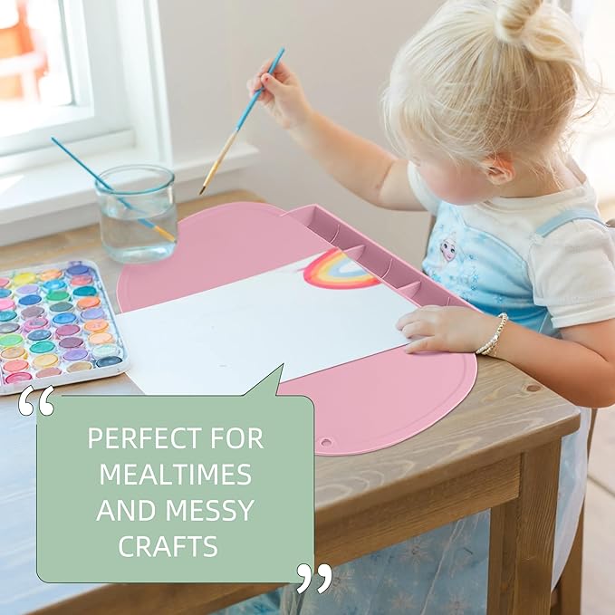 Silicone Placemat for Baby, Tablemats with Food Catching Pocket, Non-Slip Silicone Placemat for Restaurants Home Travel (Lavender)