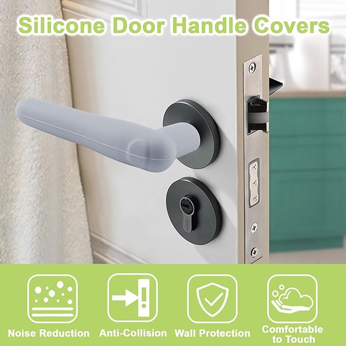 10Pcs Grey Door Knob Covers Silicone Door Handle Glove Cover Anti-Static Safety Doorknob Protector for Flat Square Doors Levers
