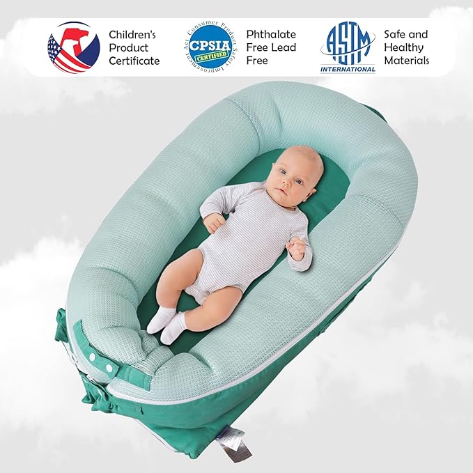 Baby Lounger, Deluxe Infant Lounger, Baby Nest Cover for Baby, Breathable Cotton, Newborn Essentials for Baby 0-12 Months (Greener)