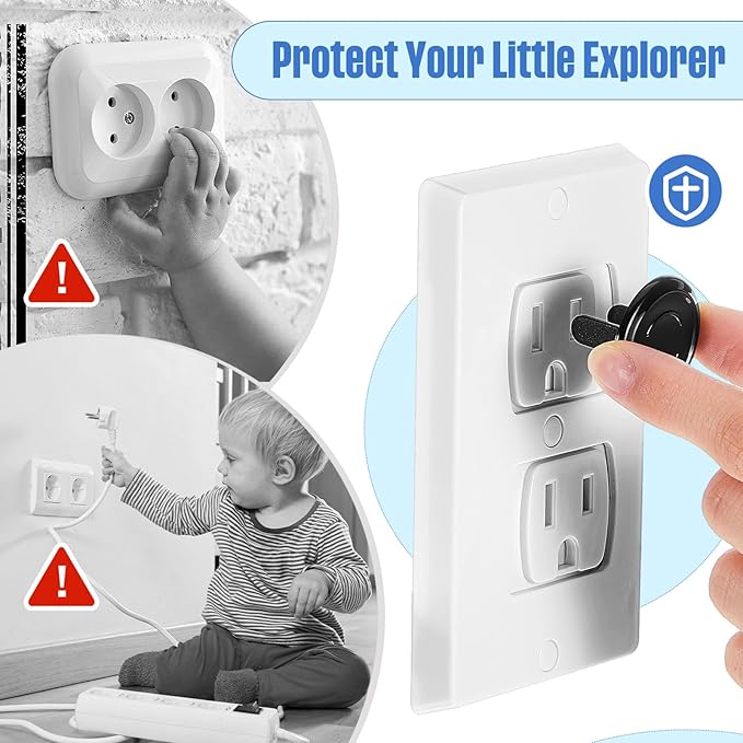 Thyle 200 Pcs Outlet Covers Bulk Child Baby Proofing Plug Covers for Electrical Outlets Easy Install Socket Sturdy Safe Secure Baby Proofing Kit for Home Office Bulk(Black)
