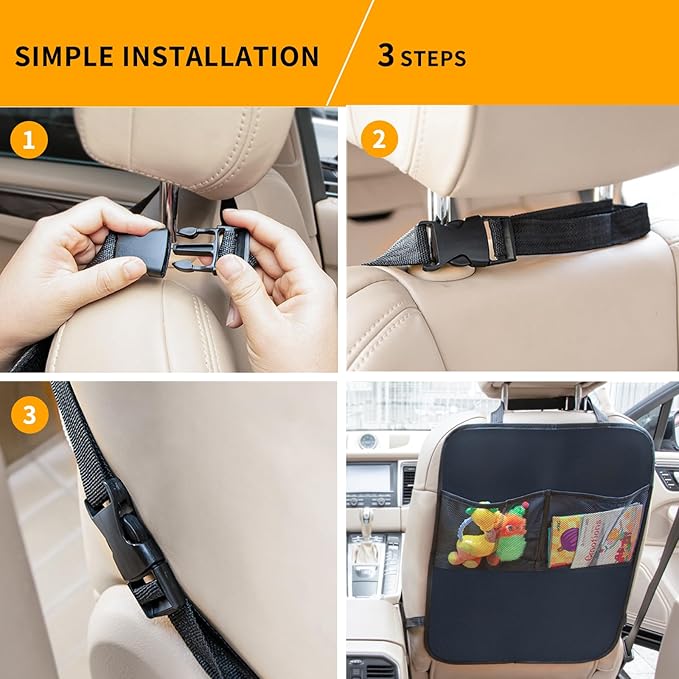 Zecirl 2 Pack Kick Mat Backseat Protector,Back Seat Cover for Kids,Car Seat Back Protectors with 2 Pocket Storage Organizer for Car, SUV, Minivan or Truck Seats (Black)