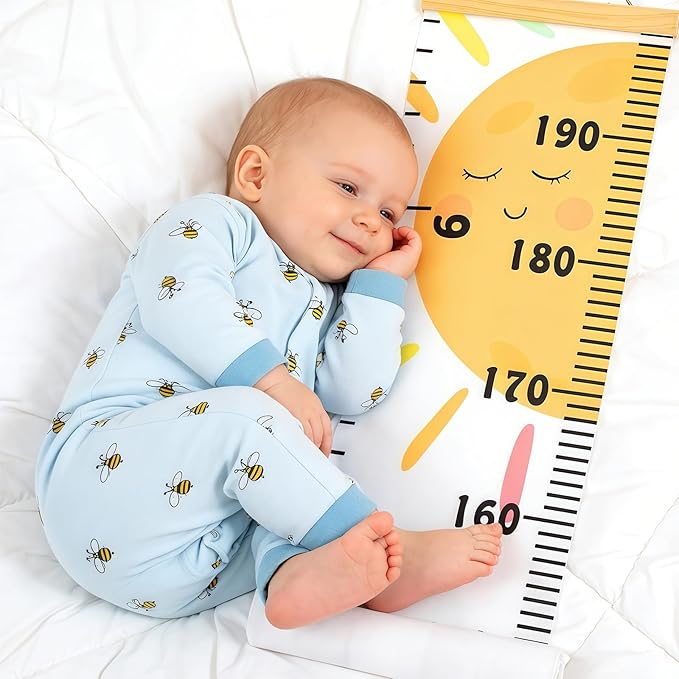 Mibote Baby Growth Height Chart Handing Ruler Wall Decor for Kids, Canvas Removable Height Growth Chart 79" x 7.9" (Sunshine)