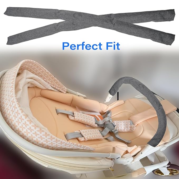 2PCS Stroller Bumper Bar Cover,Pushchair Armrest Handle Protector Cover,Handlebar Cover Replacement Pram Bumper Dustproof Handle Gloves,Removable Universal Protective Grip Bar Covers(Grey)