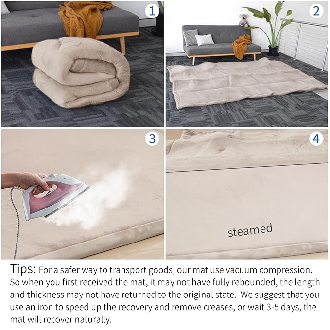 Huloo Sleep 2" Thick Extra Safety Baby Play Mat for Floor,Ultra Soft Elasti-Foam 50x50 Playpen Mat for Toddlers Infant Kids,Non-Slip Backing Safe for Crawling&Tummy Time,Tatami Style (Beige)