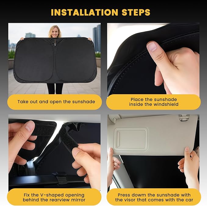 Windshield Sun Shade, Car Sun Shade Windshield, Reflector Sunshade Offers Ultimate Protection for Car Interior, Reflective Polyester Blocks Heat for Cars,Trucks,SUVs (57 x 32 in)