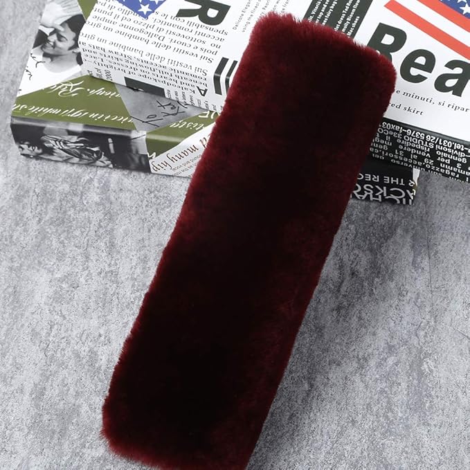 OGLAND 2 Pack Real Sheepskin Wool Car Seat Belt Pads for Auto Car Seat Belt, Soft Shoulder Pad, Neck Cushion Protector, Genuine Natural Merino Wool (Grape Red)