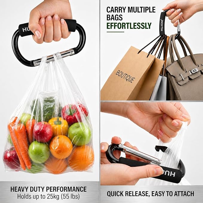 Stroller Hooks 2 Pcs Large Carabiner Clips for Hanging Diaper Bags, Purse Grocery, and Shopping Bags. Heavy Duty Universal Climbing Clips Best Mommy Accessories for Outdoor, Camping and Hiking.