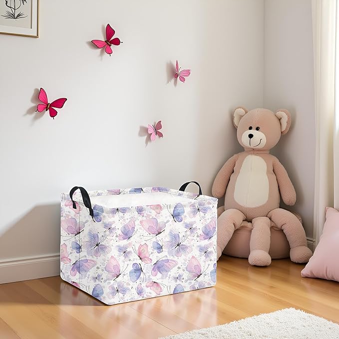 TIBAOLOVER Rectangular Kids Storage Basket for Home Kitchen Girls Cute Storage Bin Organizer Shelf Book Room Decor(Fancy Butterfly)