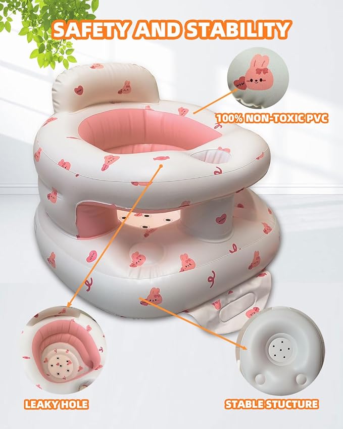 AGITVPS Inflatable Baby Seat for Babies 3-36 Months, Built in Air Pump Baby Chair Sit Me up Floor Seat for Baby, Bumbo Seat for Learning to Sit, Feeding, Camping (Surround-Love Bunny)