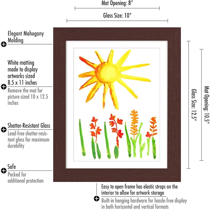 Americanflat Kids Artwork Frame Changeable (Mahogany) - Magnetic Door Holds 100 Art Pieces - 8.5x11 Letter Size Display with Mat or 10x12.5 Without Mat - My Mini Masterpiece