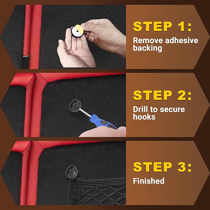BUMBEE Mesh Cargo Net, Envelope Netting, Elastic Pocket Pouch Bungee Organizer for Car Seat Back RV Wall Trunk, Hooks & Screws Included(25.6'' x 9.8'')