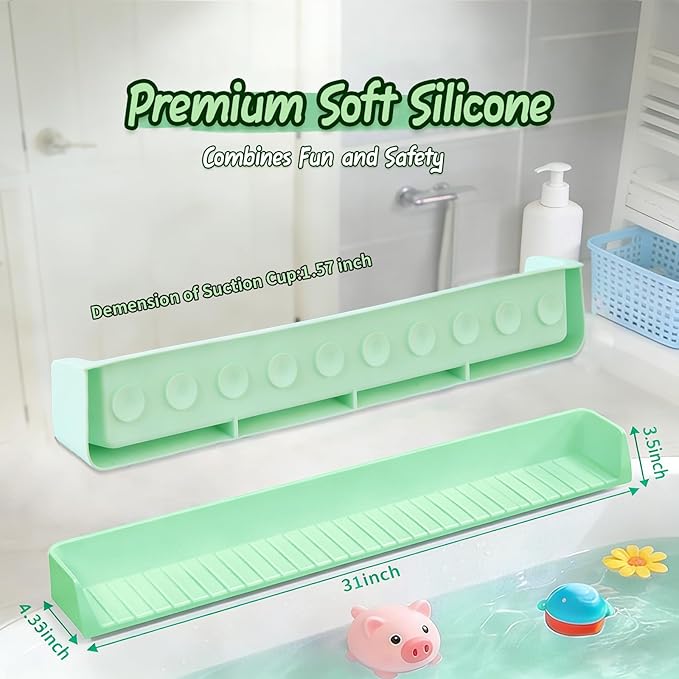 Splash Guard for Bathtub Kids - Silicone Bathtub Splash Guard with 11 Suction Cups, Bath Tub Play Shelf for Kids & Toy Holder, Prevent Water Spill in Bathroom, Fun Bath Time for Toddlers Baby(Green)