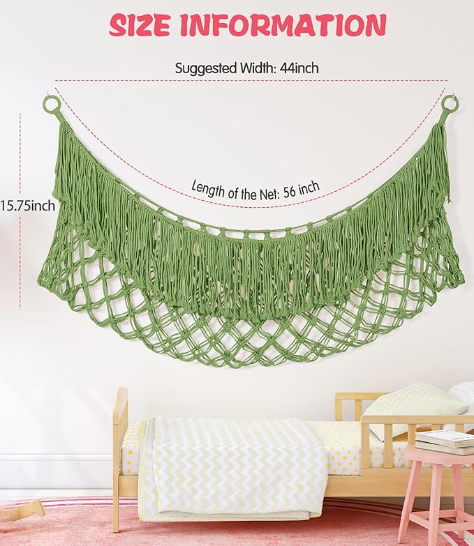 Stuffed Animal Hammock - Extra Large 56'' Long, Stuffed Animal Storage, stuffed animal Holder net, Hammock Large, Storage Hanging Organizer - Avocado green