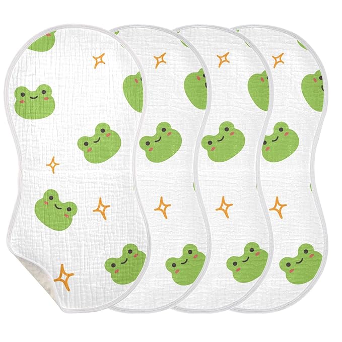 Muslin Baby Burp Cloths Set of 2, Soft Absorbent Cute Frog Muslin Washcloths, Bibs, Face Towel for Newborn Boys Girls, 22 x 11 Inch