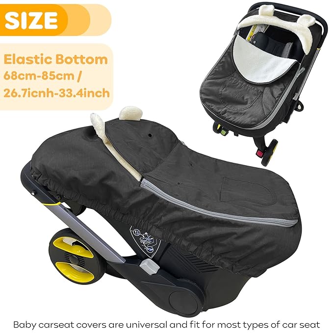 Carseat Cover,Baby Car Seat Cover,Infant Carseat Cover Canopy Universal Fitted Winter Autumn Spring Car Seat Cover for Babies Boy Girl Newborn,with Mesh Cover,Warm Breathable-Black