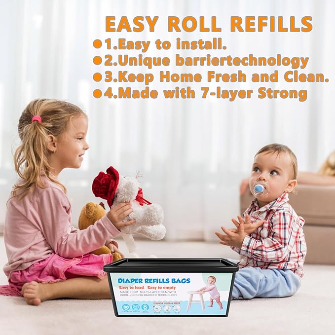 Diaper Pail Refills with 30 Bags Compatible with Genie Easy Roll Signature Diaper Pail and Platinum Diaper Pail, Hold Up to 1400 Newborn-Sized Diapers Per Refill,2 Packs(60Bags)