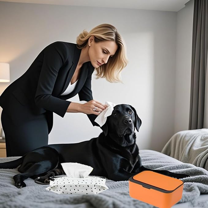 Wipes Dispenser with 2Pcs Portable Refillable Wipe Holder,Reusable Large Wipe Holder Box Flushable Wipes Case Bathroom Wipes Container for Pet Nursery Kitchen Office Counter(Orange-Black)