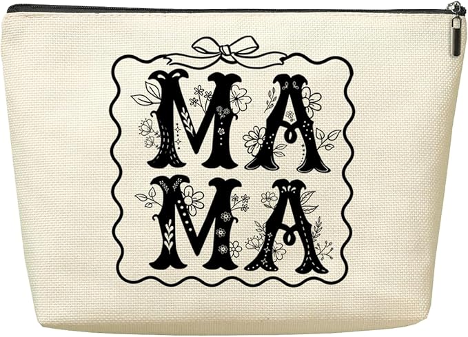Decohim Mama Makeup Bag，Mothers Day Christmas Retirement Appreciation Birthday Gifts for Mom Mama Mommy Cosmetic Bags, Coquette Bow Wildflowers Zipper Pouch Travel Toiletry Bag Accessories Organizer