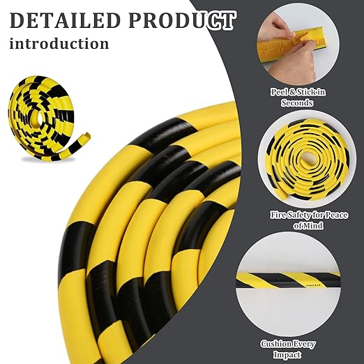 Wall Corner Protector 196.9in (5m), Heavy Duty Yellow & Black NBR Rubber Corner Guards, Self Adhesive Safety Bumper Padding for Warehouse Racks, Shelves, Garage & Equipment Protection