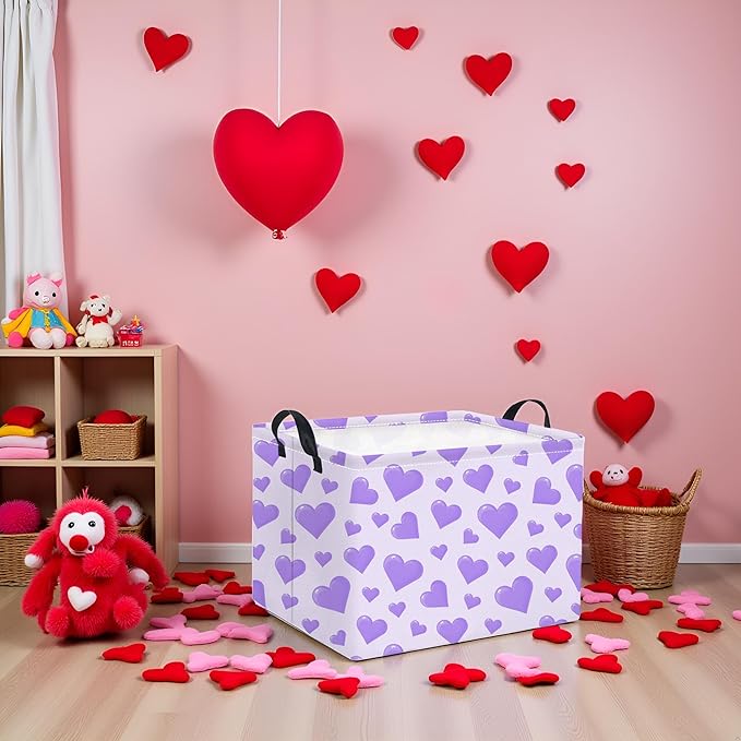 TIBAOLOVER Rectangular Valentines Basket for Women Girls Storage Bin Organizer Box Shelf Room Decor(Purple Heart)