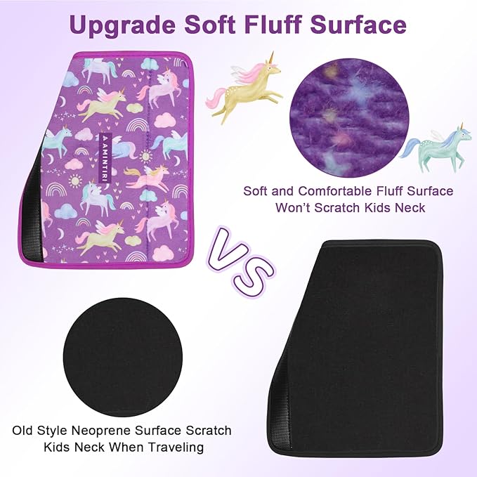 Amintiri Seat Strap Shoulder Pads for Kids, Seat Belt Cover for Children, Soft Furry Seat Belt Cushion for Travel, Cartoon Car Seat Belt Pad Cover for Boys and Girls.