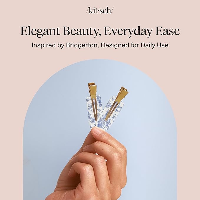 Bridgerton x Kitsch Creaseless Hair Clips for Women - No Crease, No Bend Hair Clips for Styling, Bangs, Makeup Application, Face Wash | Recycled Acrylic - Toile in Bloom | Ideal Gifts for Women, 4pcs