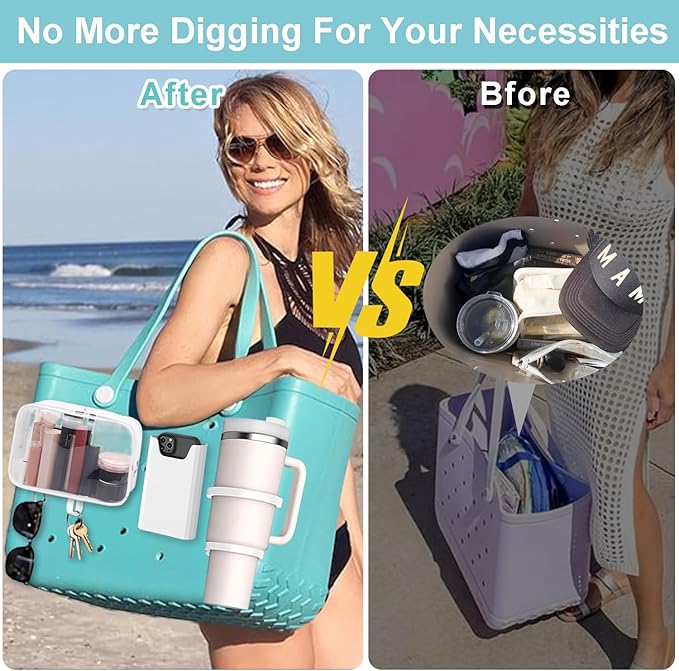 3 Packs Clear Bogg Beach Tote Bag with 2 Pack Insert Hooks Accessories for Bogg Bags Travel Makeup Clean Toiletry Brush Organizer Cosmetic Divider Storage Inner Pouch