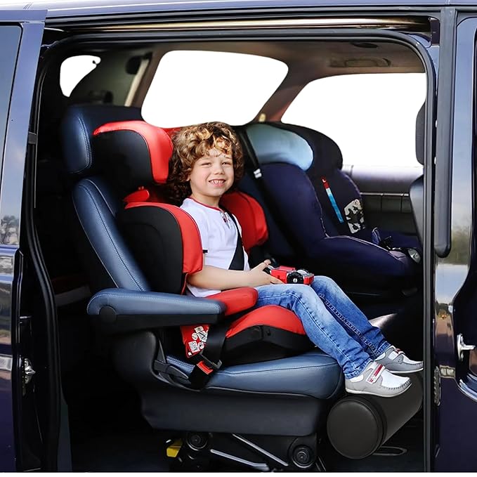 SWANOO Car Foot Rest with Extra Long Straps - Adjusts to Any Carseat or Toodlers Booster Seat - Black Leather Leg Rest for Kids