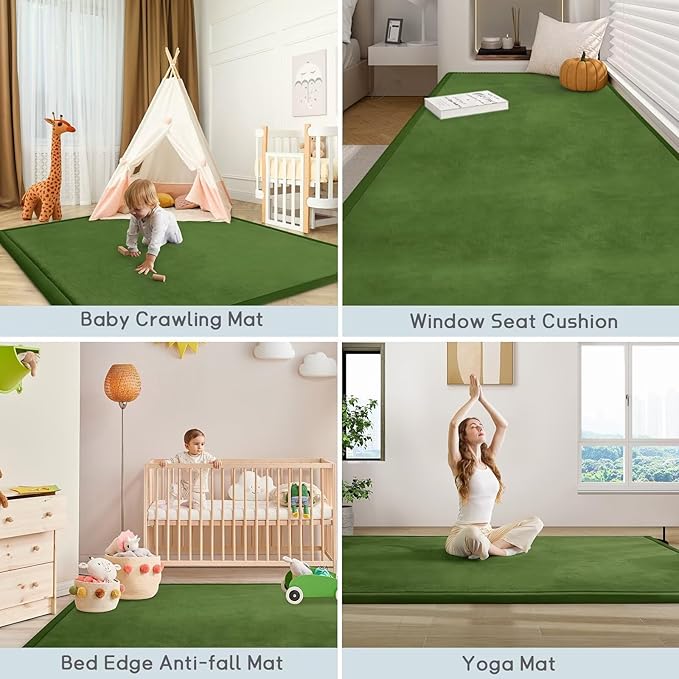 Baby Play Mat for Floor Nursery Muscle Mat Area Rug Playroom Rug 50"x50" Memory Foam 1.3" Thick Crawling Mat for Babies,Toddlers, Infants,Kids (Moss Green)