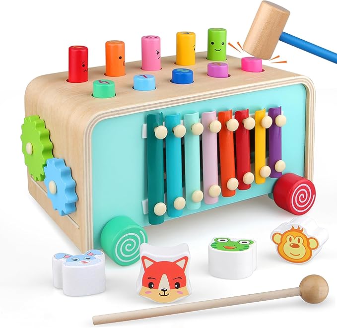 LAAVII Montessori Baby Hammer Pounding Toy for Toddlers Boys Girls 2 3 4 Years Old, Educational Learning Toy Xylophone Color Shape for Toddler 2-4 Halloween Christmas Birthday Gift Toy