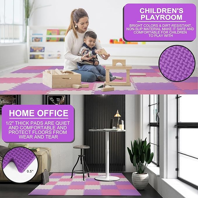 BalanceFrom Foam Floor Tiles for Kids - Non-Toxic Comfortable Baby Play Mat and Interlocking Foam Tiles for Crawling & Development, Soft Play Mat for Babies, 36 Tiles Cover 36 SQ SF