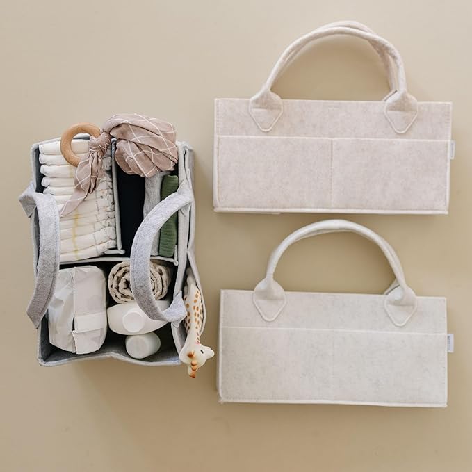 PUTSKA Baby Diaper Caddy Organizer - Nursery Storage Basket for Diaper Station, Baby Basket Shower Gift List and Registry Must-Have, Newborn Essentials, Nursery Decor for Boy or Girl - Mocha, Large