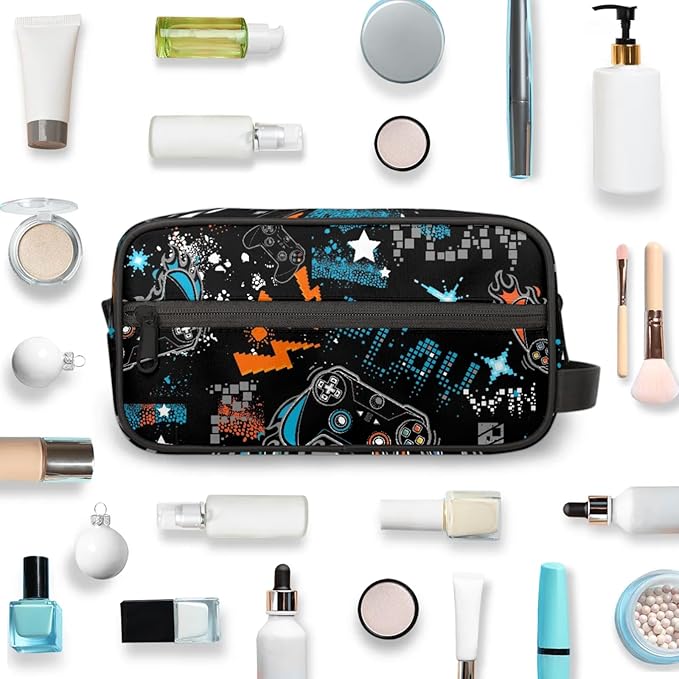 Boys Toiletry Bag for Kids Small Dopp Kit Waterproof Game Theme Hanging Wash Cosmetic Makeup Bag for Travel Sports Shower Essential