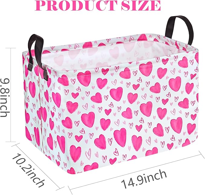 DUYIY Rectangle Gift Storage Basket Home Shelf Storage Basket Organizer Box Clothes Laundry Hamper Nursery Basket Laundry Basket with Handles (Heart)