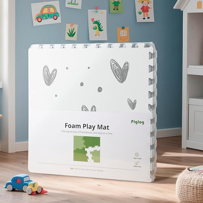 PIGLOG XL Baby Play Mat-72”x 48” Puzzle Play Mat,with 6 Foam Floor Tiles,Interlocking Foam Baby Mat for Babies&Toddlers,Waterproof,Expandable Tiles with Edges,Tummy Time Mat(Love)