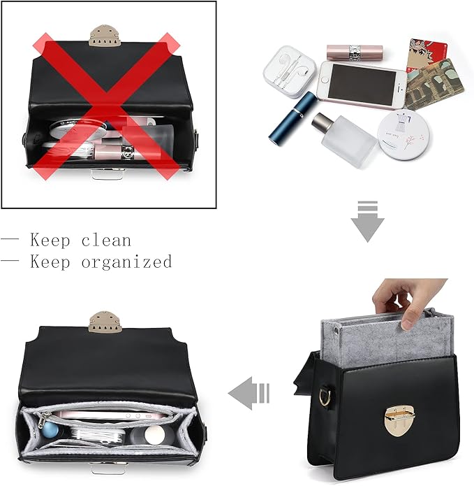 Joqixon Mini Felt Purse Organizer Insert Small Tote Bag organizer with Zipper