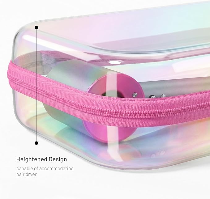 Clear Hard Shell Zipper Case,Makeup Bag,Iridescent Toiletry Bag,2pcs Large Capacity Water-resistant Toiletries Bag,Portable Travel Organizer and Storage,Bathroom Clear Cosmetic Case for Women