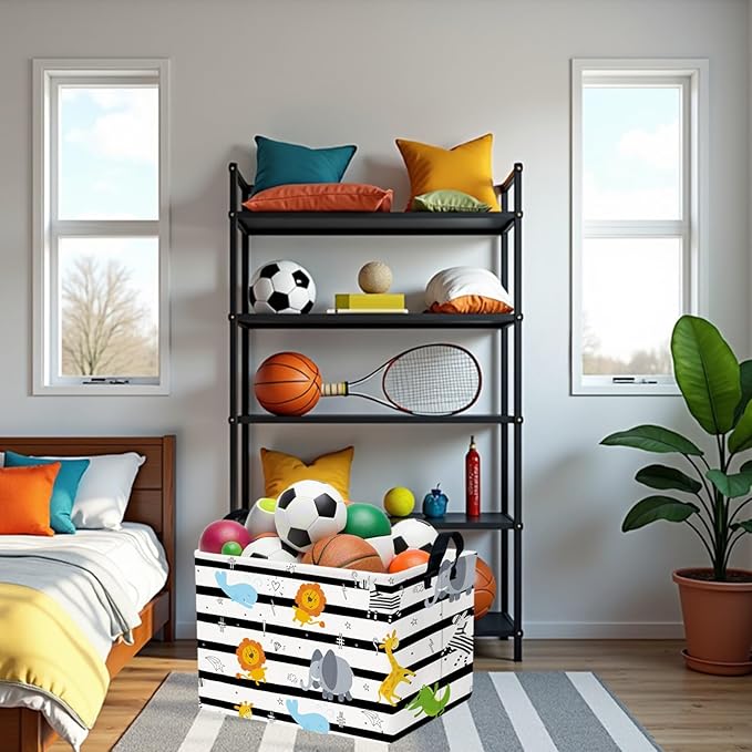 ASKETAM Kid Cute Nursery Storage Basket Baby Toy Clothes Storage Bin Playroom Bedroom Decor Basket(Animal Jungle)