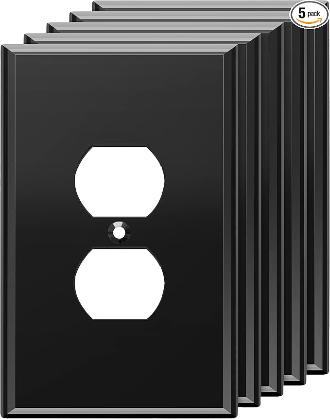 LIDER Duplex Receptacle Wall Plate, Mirrored Outlet Cover for Duplex Outlet, Plexiglass Outlet Cover, Reflective Finish, Acrylic Glass, Modern Upgrade, Oversized 1-Gang 5.25" x 3.44", Black, 5 Pack