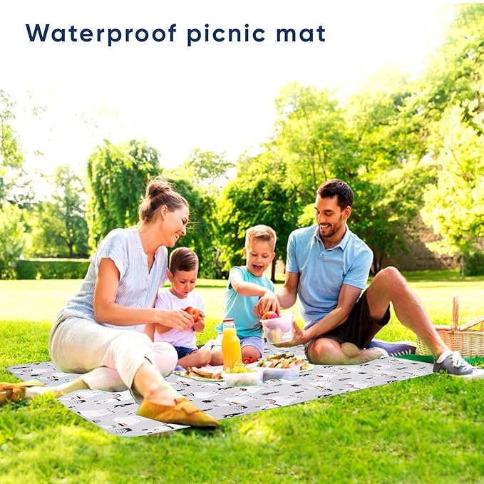 DFHY Outdoor Waterproof Picnic Blanket 55"x70" –Foldable Mat for Beach, Camping, Lightweight Portable Travel Blanket with Carry Bag – Cute Cactus Alpaca Pattern, Sandproof & Easy to Clean