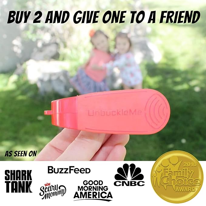 UnbuckleMe Car Seat Buckle Release Tool (As Seen on Shark Tank) - Easy Opener Aid for Arthritis, Long Nails, Older Kids - Button Pusher for Infant, Toddler, Convertible Car Seats (2 Pack, Blue & Red)