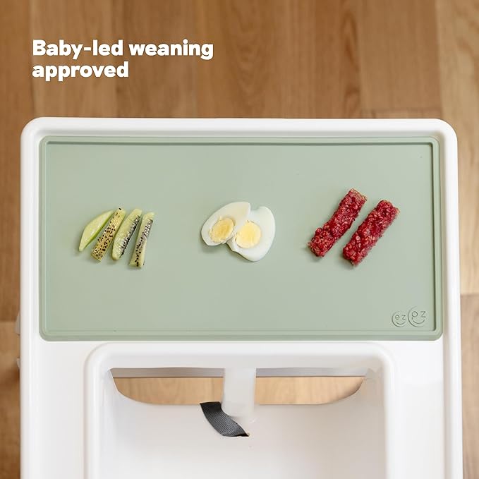 ezpz Tiny Placemat (Pewter) - 6 Months+ - Non-Slip, 100% Silicone Placemat for Infants and Toddlers - Fits on Most Highchair Trays - Rolls-Up - Baby Led Weaning Supplies