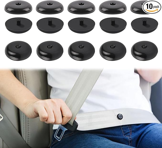 10 Sets Universal Fit Seatbelt Stopper Kit, Snap-on Seat Belt Button Stop, Car Accessories Plastic No Welding Required Seat Belt Buckle Button Prevent Seatbelt Clip from Sliding Down (Black)