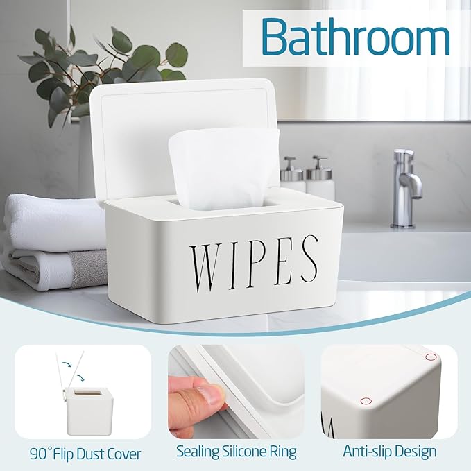 Singhoow 3 Pack Baby Wipes Dispenser Holder Wipe Container for Bathroom with Lid Toilet Tissue Paper Storage Refillable Box for Home Office Cars(Large,White)