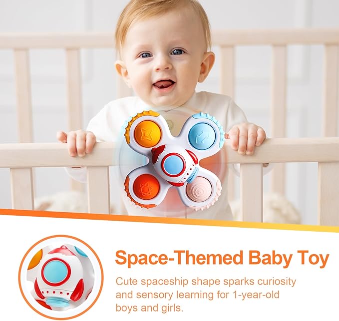 Baby Suction Cup Spinner Travel Toys for Kids Ages 1-3, Fidget Spinner Toys for 1 Year Old Boy Girl 12 Months, Sensory Bath Toy for Toddlers Infants Birthday