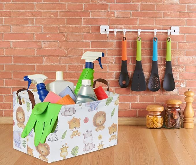 Sanjiaofen Rectangular Kids Storage Bins,Baby Baskets Organizer.Waterproof PE Coating Cute Basket with Handles.Woodland Nursery Decor,Toys Box,Books Basket, (Cute Animal)
