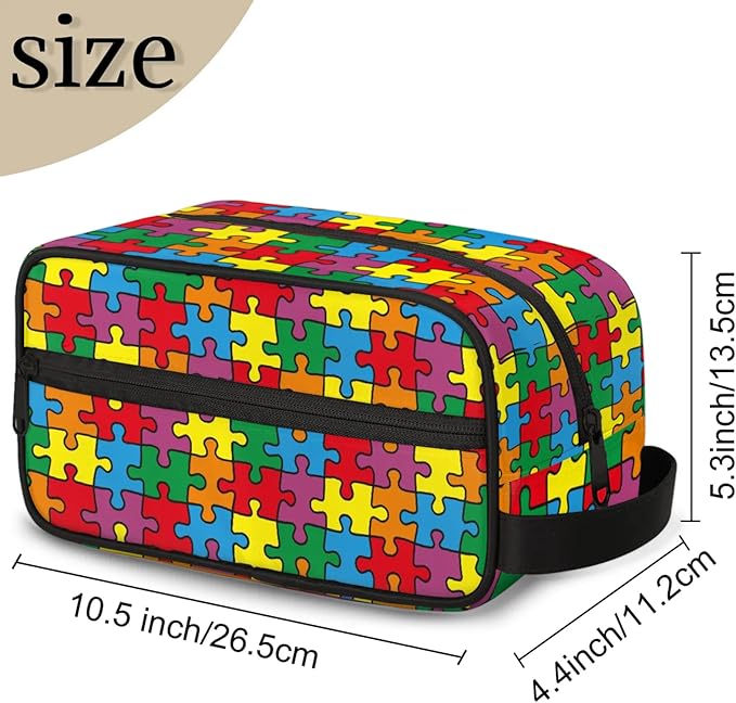 Travel Toiletry Bag for Kids Colorful Puzzle Waterproof Hanging Cosmetic Pouch Dopp Kit Medicine Organizer Bag for Girls & Boys