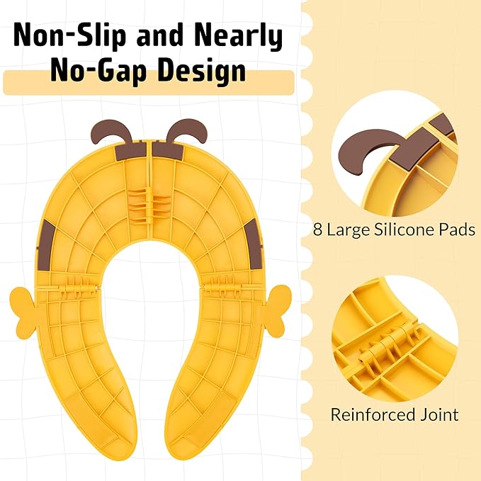 Maliton Travel Potty Training Seat for Toddler, Portable Foldable Potty Seat Cover Fits Round & Oval Toilets, Non-Slip Toilet Seat with Free Travel Bag(Yellow Bee)
