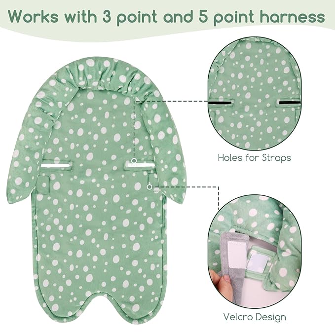 GFU Baby Car Seat Head Support for Newborn, 2 in 1 Infant Car Seat Head Body Support with Strap Pads, Soft Stroller Cushion Pillow Insert for Girls and Boys, Fits for Stroller, Swing, Green
