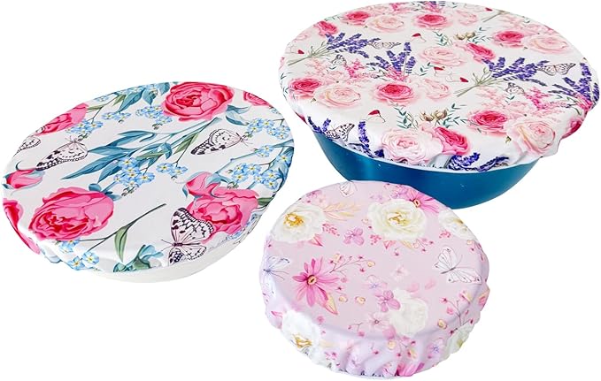 3 Pack Double Layer Bowl Covers Reusable in 3 Size Stretch Cloth Fabric, Elastic Food Storage Covers Bread Bowl Covers Reusable Lids for Food, Fruits, Leftover